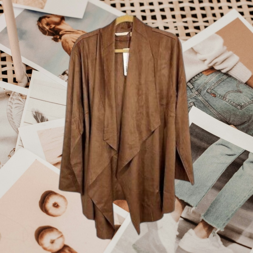 NWT Soft Surroundings elegant brown sueded women's flowy jacket